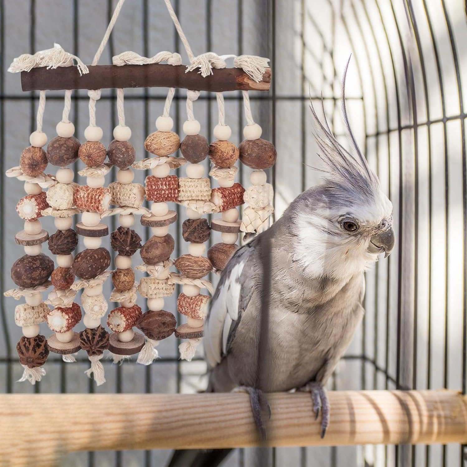 Large Parrot Toy, 18-Inch Natural Wood Chew and Tear Toy for African Grey Parrots