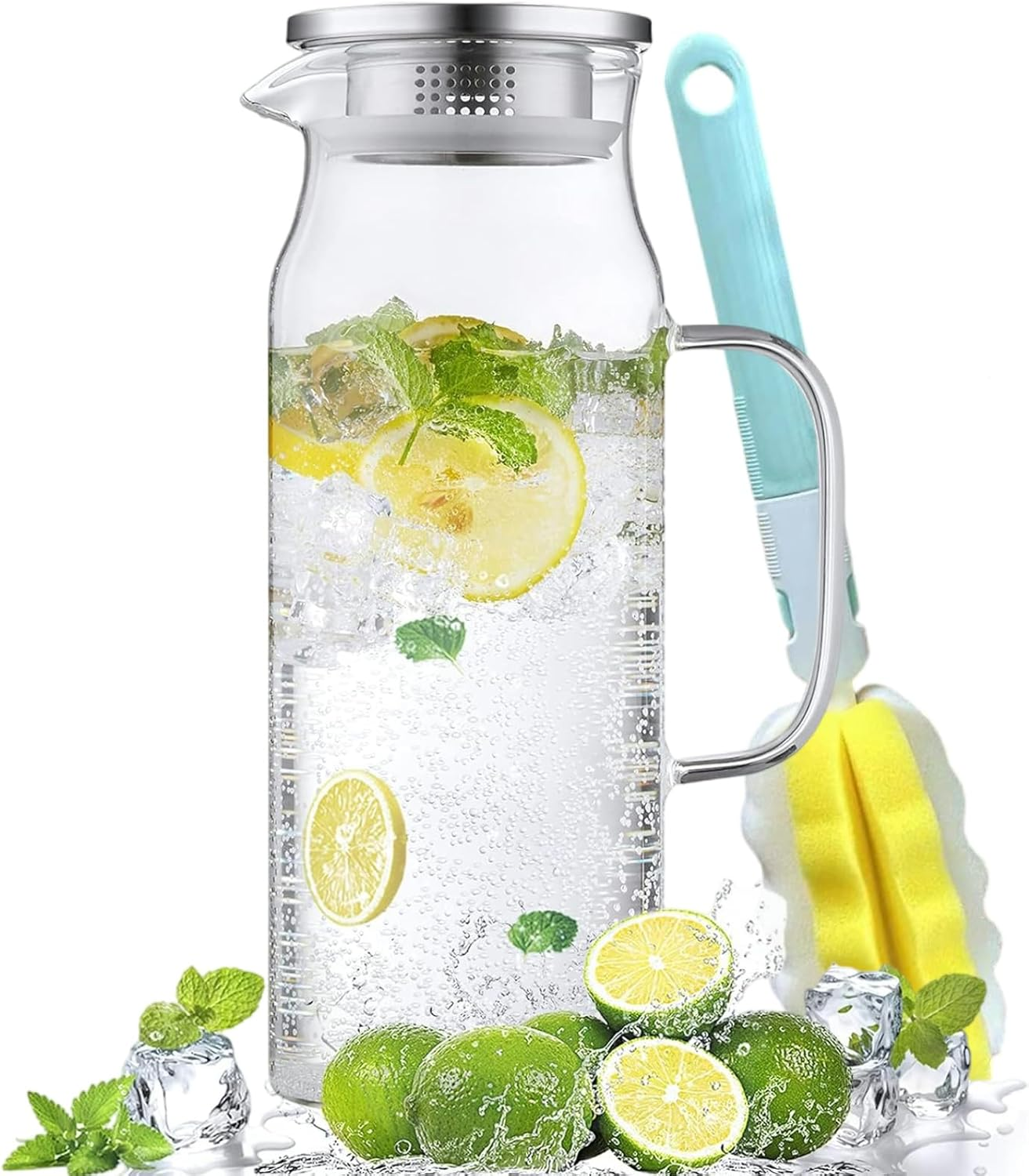 2 Litre 68 Oz G Glass Water Jug with Lid and Handle, Fridge Jug, Iced Tea and Homemade Juice Jug, Heat Resistant Borosilicate Glass Pitcher for Hot/Cold Water. image number 5