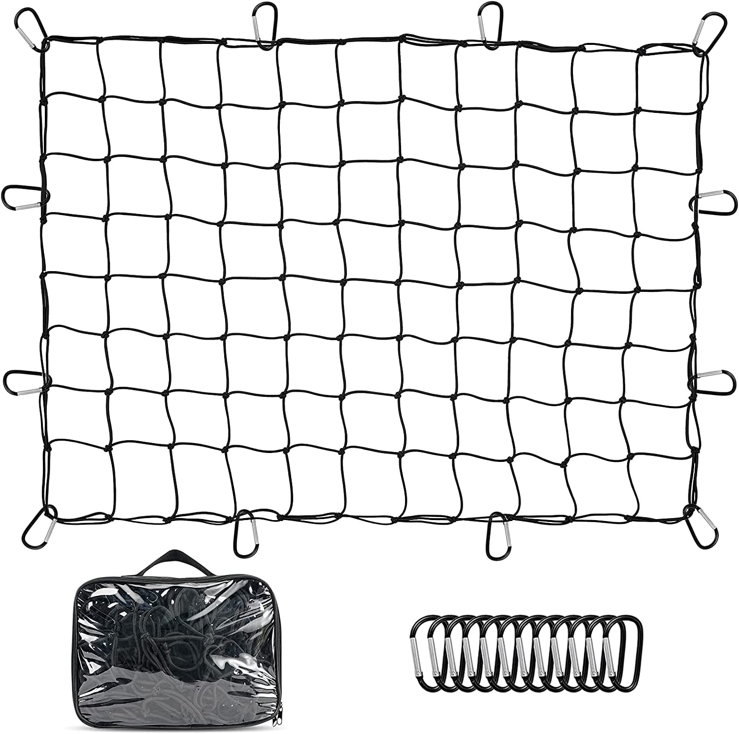 YOZOTI Roof Rack Cargo Net for Cars & Suvs - 3' X 4' Stretches to 6' X 8'- Small Cargo Net for Pickup Truck Bed W/ 12 Metal Carabiners, Compatible with Nissan Frontier, Toyota Tacoma & Chevy Colorado image number 3