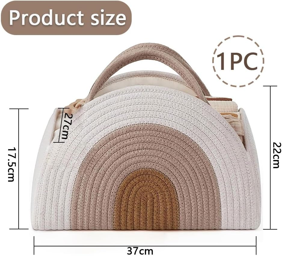 Cotton Rope Diaper Caddy Organizer, Portable Baby Nappy Storage Basket with Handle, Boho Nursery Tote for Changing Table, Travel, Car &ndash; Newborn Essentials Bag image number 5