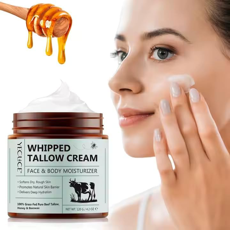 Sm-Whipped Tallow Cream for Face & Body - 100% Grass Fed Pure Tallow & Natural Honey & Beeswax Balm - Deep Hydration & Nourishment & Skin Moisturizer - Oil Free & Unscented, Fast Absorption - 120G / 4.2Oz image number 3