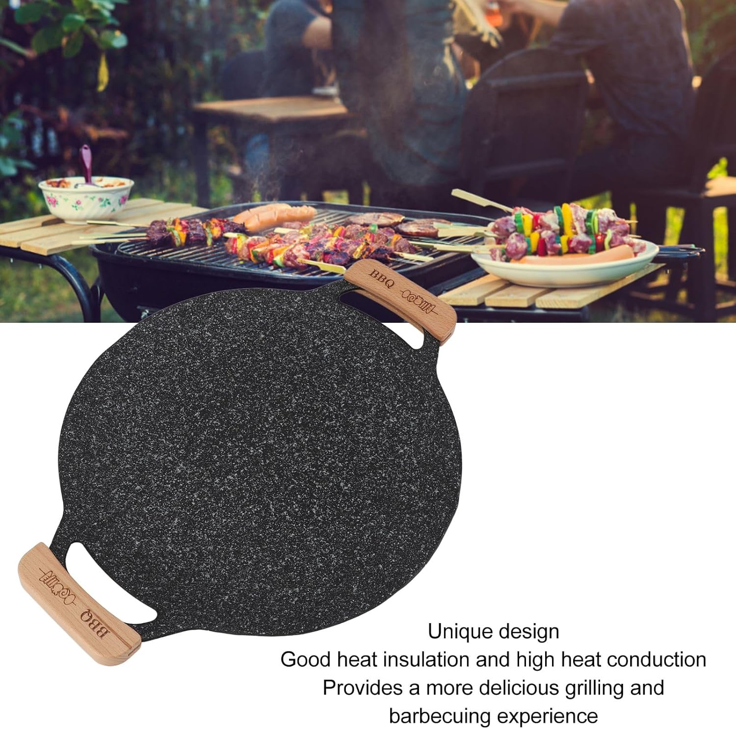 Korean BBQ Grill Pan, Nonstick round Griddle Grill Pan, Portable round Cast Iron Skillet with Handle, Multifunctional Stove Plate for Meats, Pancakes, Korean Grill Pan For image number 5