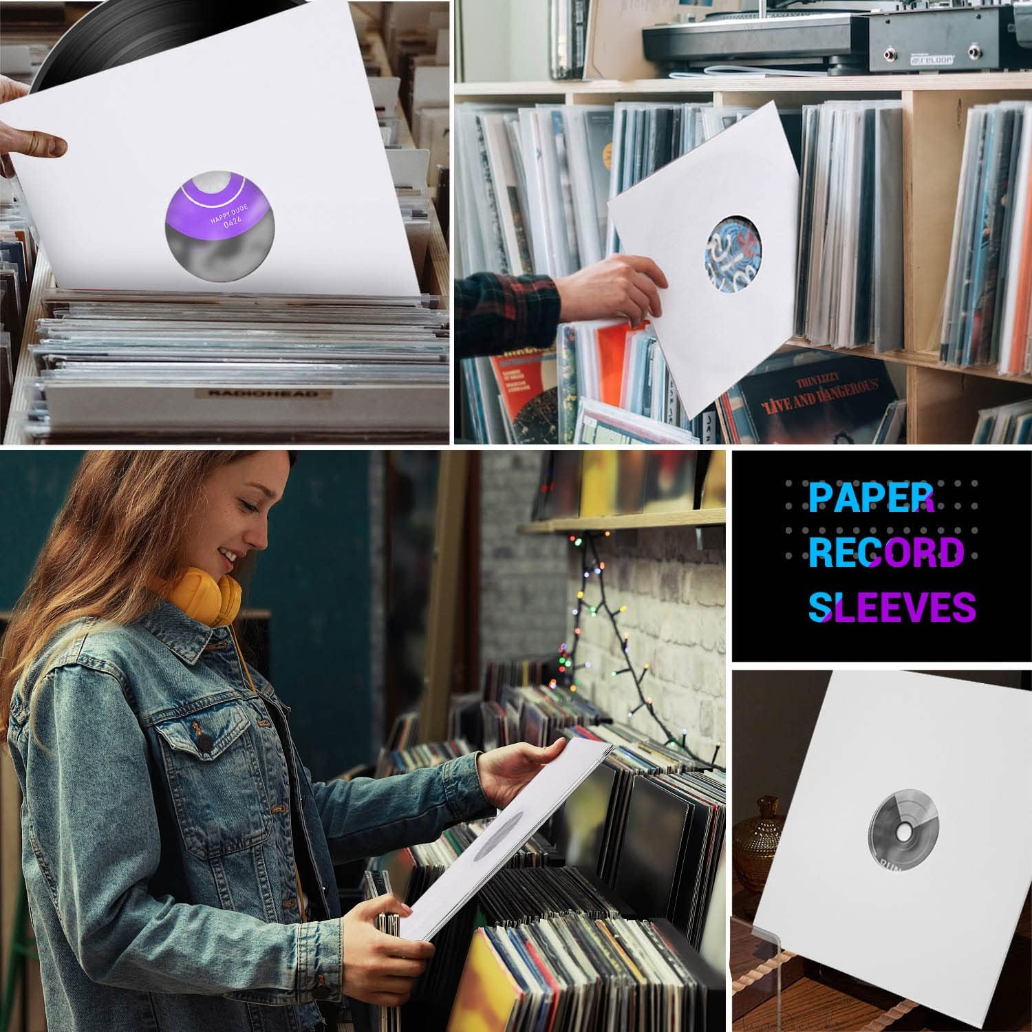 Facmogu 20PCS 12In White Paper & Poly Lined Record Inner Sleeves, 110Gsm LP Record Parper Covers Phonograph Record Storage Sleeves, 33 RPM Record Sleeve, Record Sleeve Protectors for LP Vinyl Records image number 1