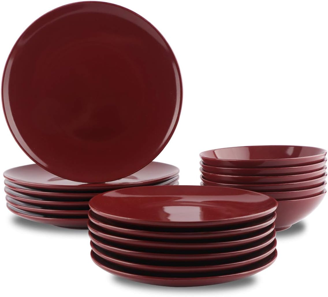 Amazon Basics 18-Piece Stoneware Dinnerware Set - Smokey Grey, Service for 6