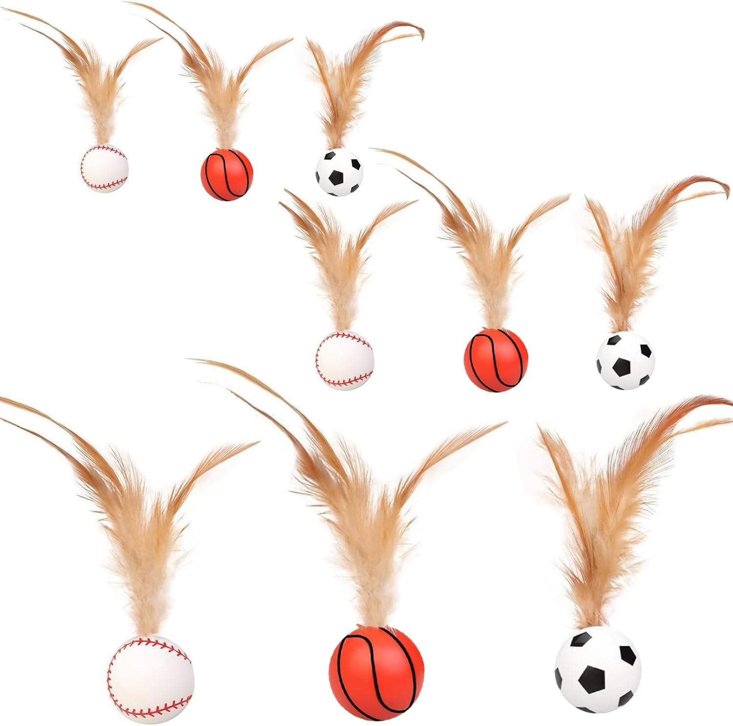 9PCS Cat Bouncy Ball with Feather,Cat Feather Toys, Feathered Bouncing Cat Balls, Rubber High Rebound Nteractive Cat Toy Ball, Bouncy Tails Cat Toys for Indoor Outdoor Cats Pet image number 2
