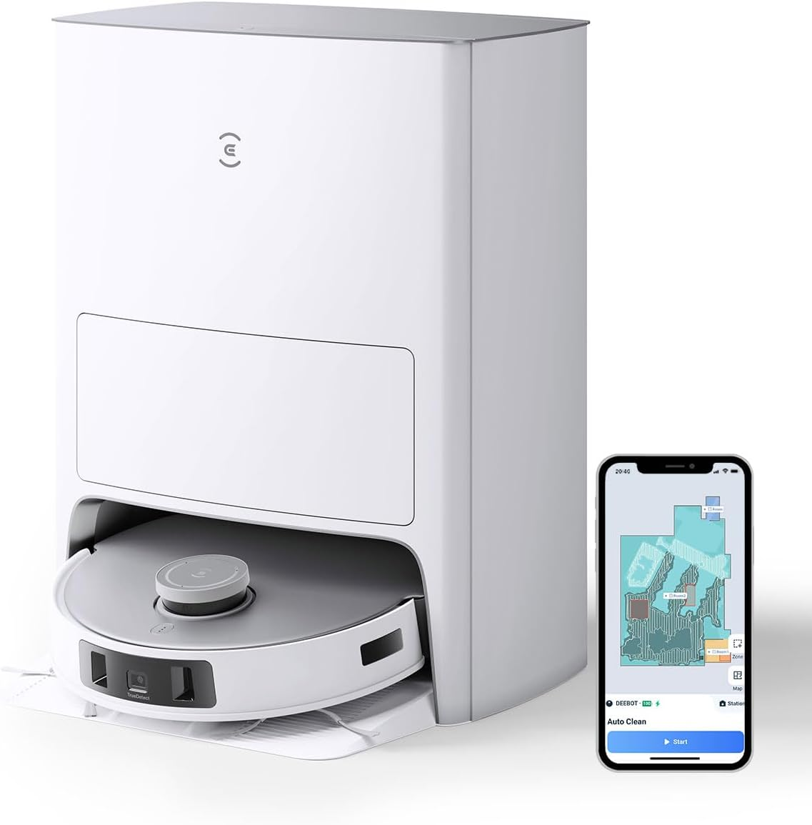 ECOVACS DEEBOT T20E Omni Robot Vacuum Cleaner 7100Pa, Auto Mop Lifting/Auto Mop Washing/Hot Air Mop Drying/Auto-Emptying, 3D Structured Light Obstacle Avoidance, Dual Mops, 3D Maps image number 4