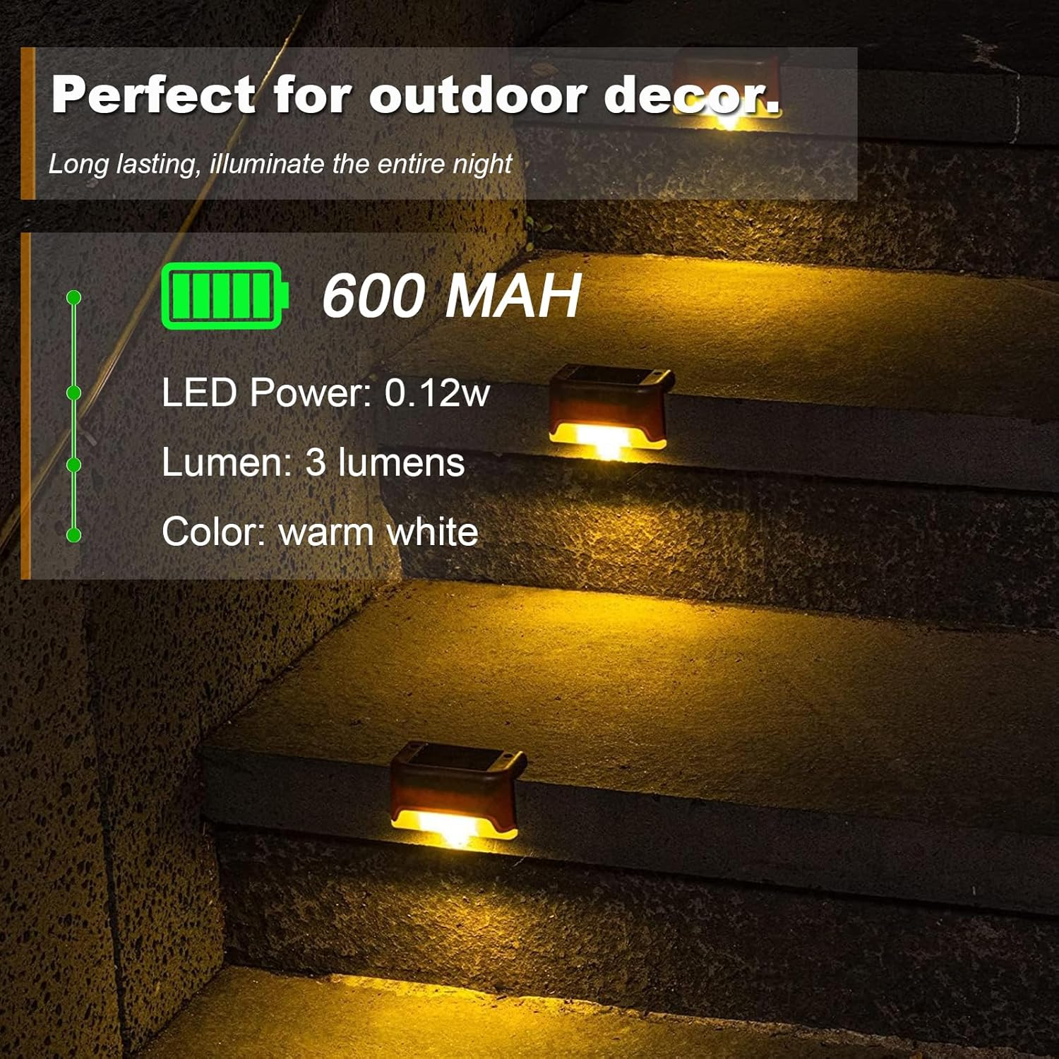 4Pack Solar Deck Lights Outdoor Waterproof, Solar Step Lights Led Warm Light, Solar Step Lights for Stairs Garden Fences Railing Yards Backyard Balconies (Warm) image number 4