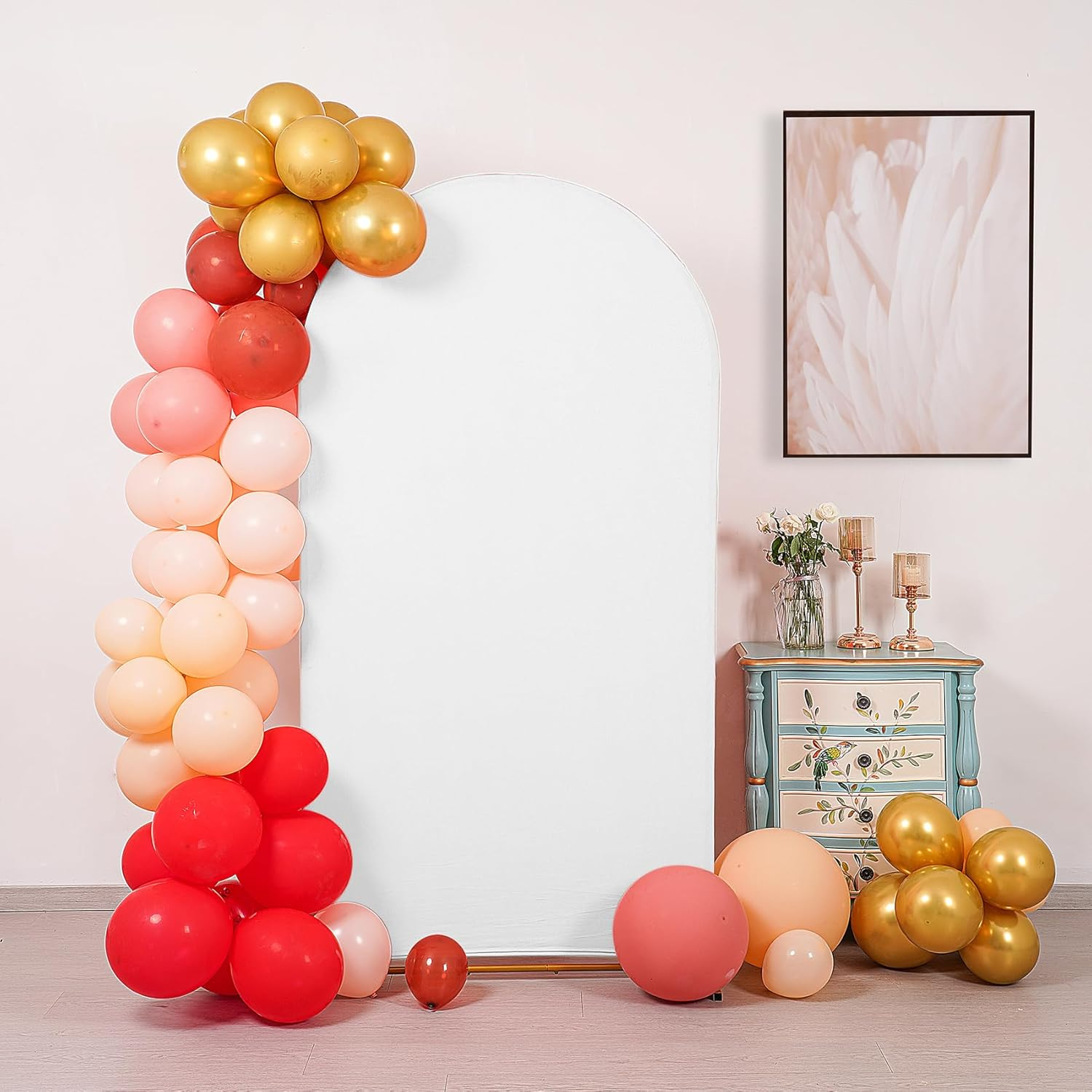 Peomeise 6.6FT Wedding Arch Cover，White Arch Backdrop Cover Stretchy Spandex Backdrop Stand Covers for Birthday Party Ceremony Banquet Decor(79.2" L X 39.6" W) image number 6