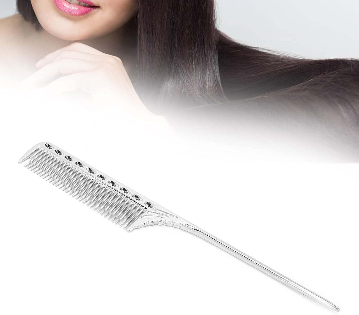 Professional Rat Tail Hair Comb, Parting Comb, Salon Hairdressing Styling Comb Barber Aluminum Metal Comb, Salon Comb (Silver) image number 5