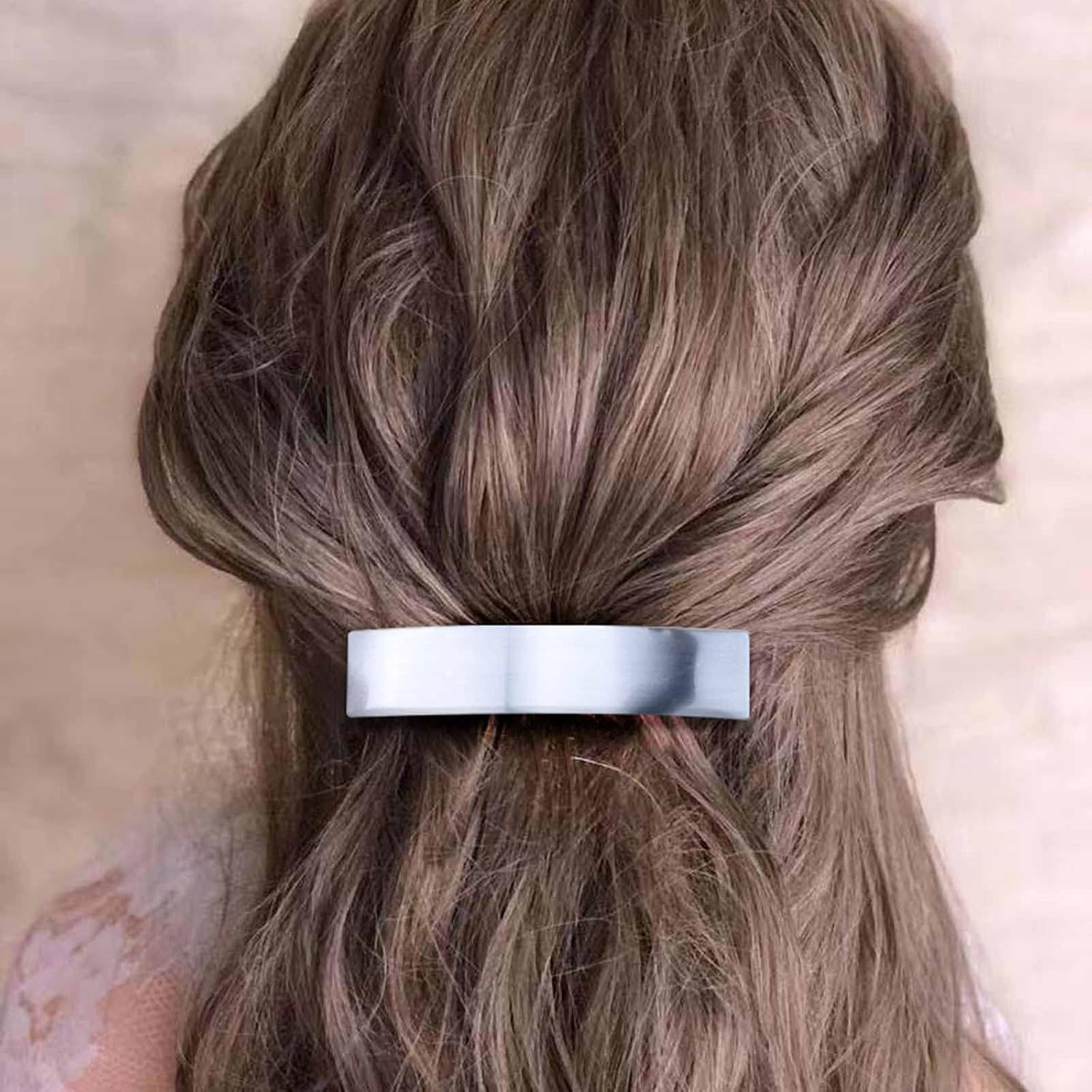 French Metal Bar Hairclip Barrette Silver Geometry Rectangular Hair Barrette Clips Minimalist Square Ponytail Holder Hair Clip Decorative Hair Accessories for Women Headdress (Silver) image number 5