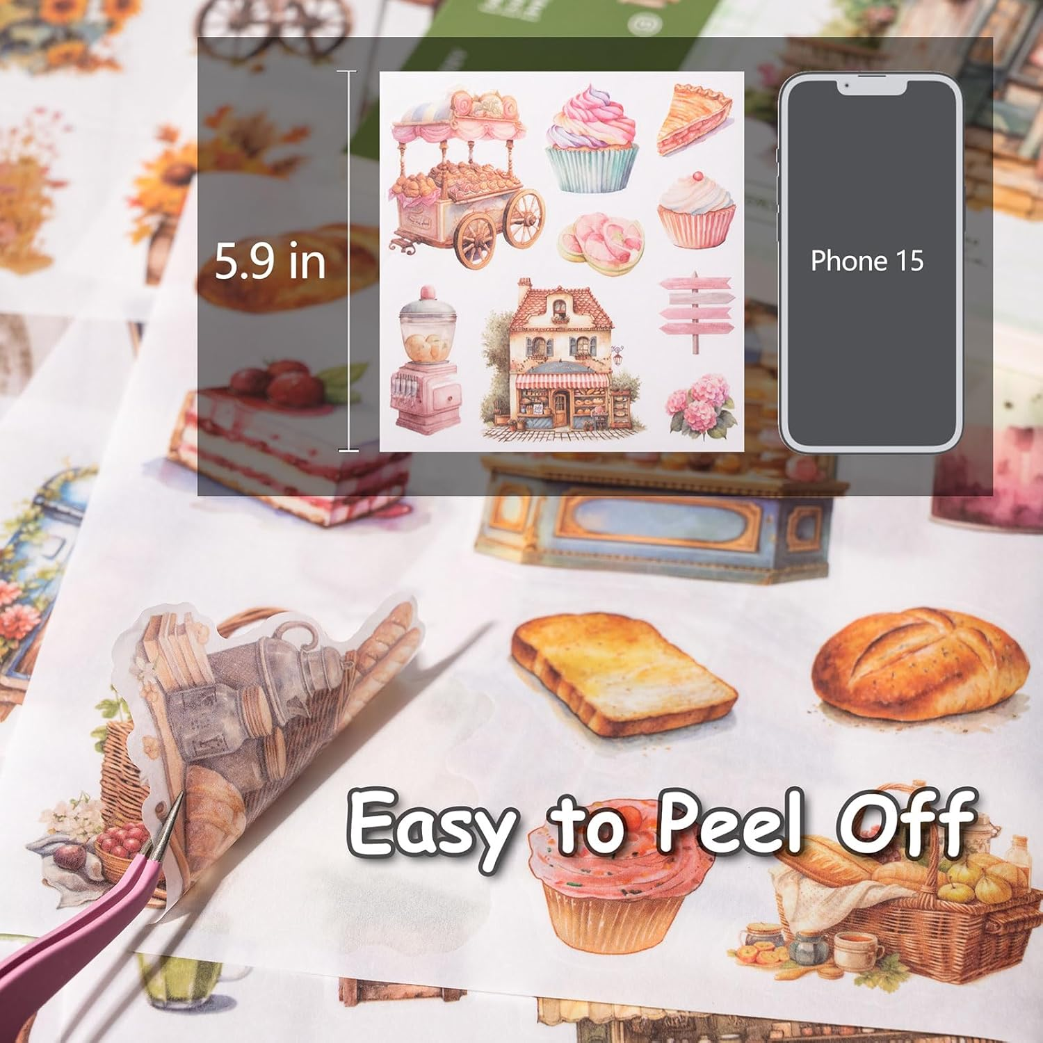 Yagcu Scrapbook Sticker Book, 50 Sheets Journaling Stickers, Junk Journal Supplies, Pre-Cut Aesthetic Washi Materials, Watercolor Scrapbooking for Adults, Decorative Ephemera Planner Arts Craft