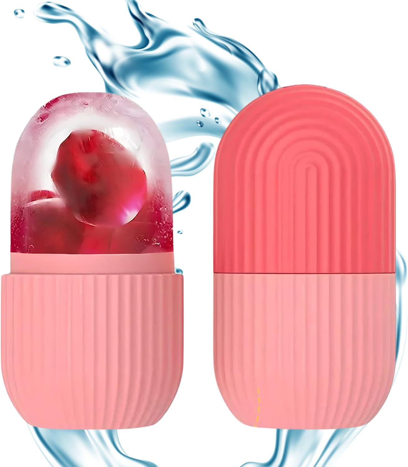 EZONEDEAL Ice Cube Roller Massager for Face, Eyes and Neck Naturally Conditioning and Skin Care, De-Puff Eye Bags, Reduce Migraine Pain, Shrink Pores anti Wrinkle Reusable Massage Silicone Ice Mold (Pink)