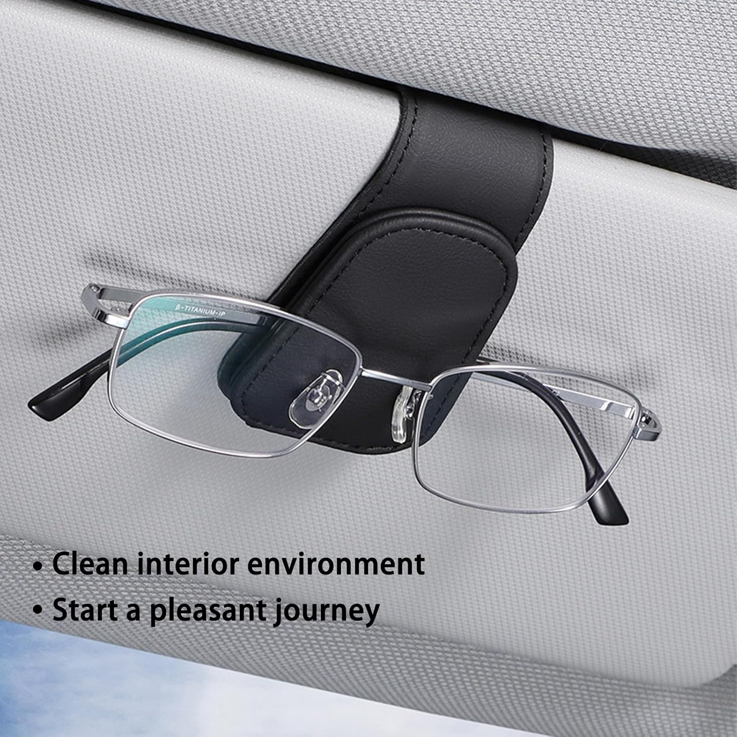Magnetic Leather Sunglass Holder for Car Universal Sunglasses Clip for Car Visor Auto Interior Accessories for Different Size Eyeglasses Car Accessories Black image number 4