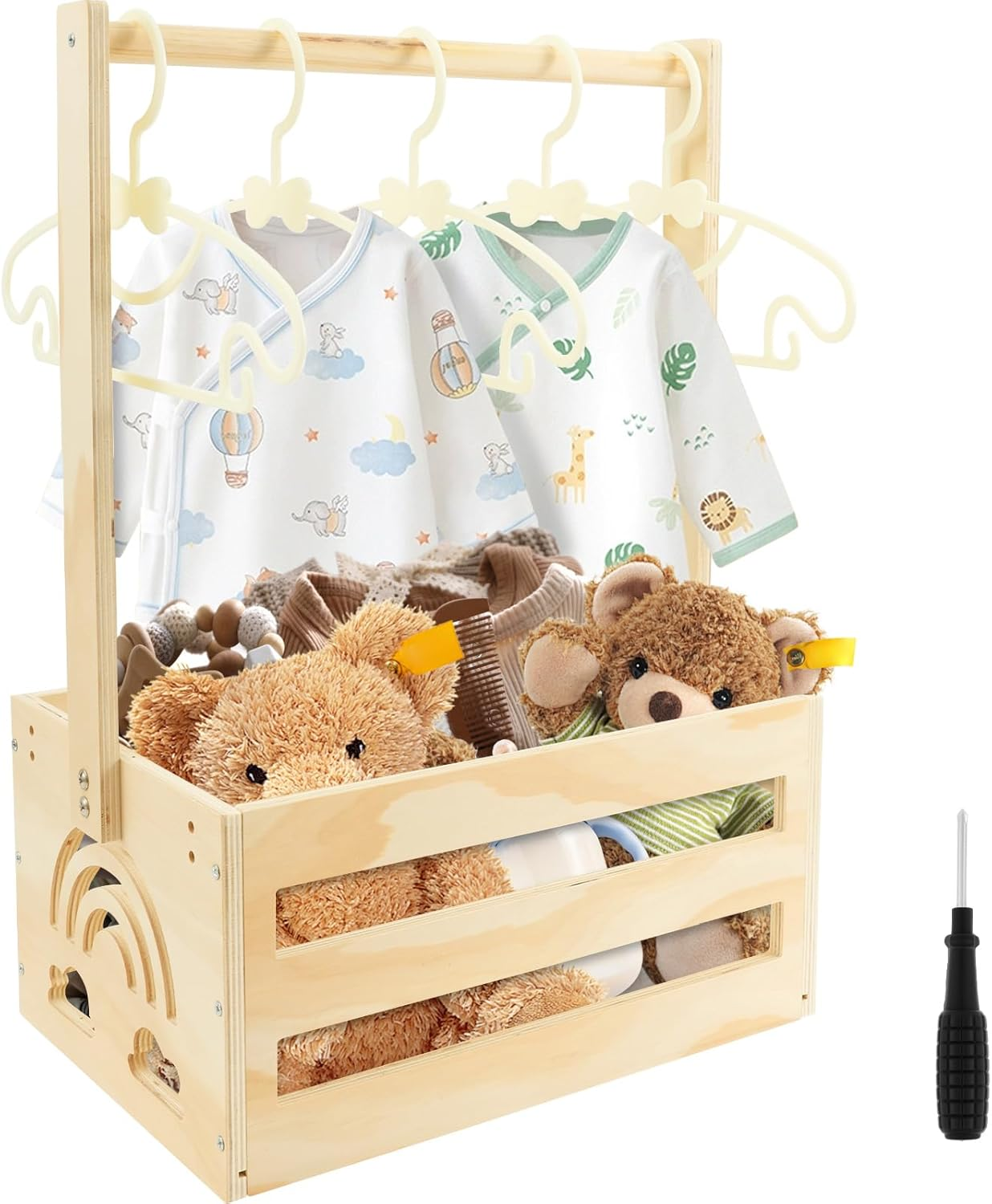 Wooden Baby Shower Crate Closet, Baby Storage Crate with Handle, Decorative Basket for Baby Shower Gifts, Welcome Gift Basket for Newborn Boys Girls, Pregnancy Gifts for New Parents