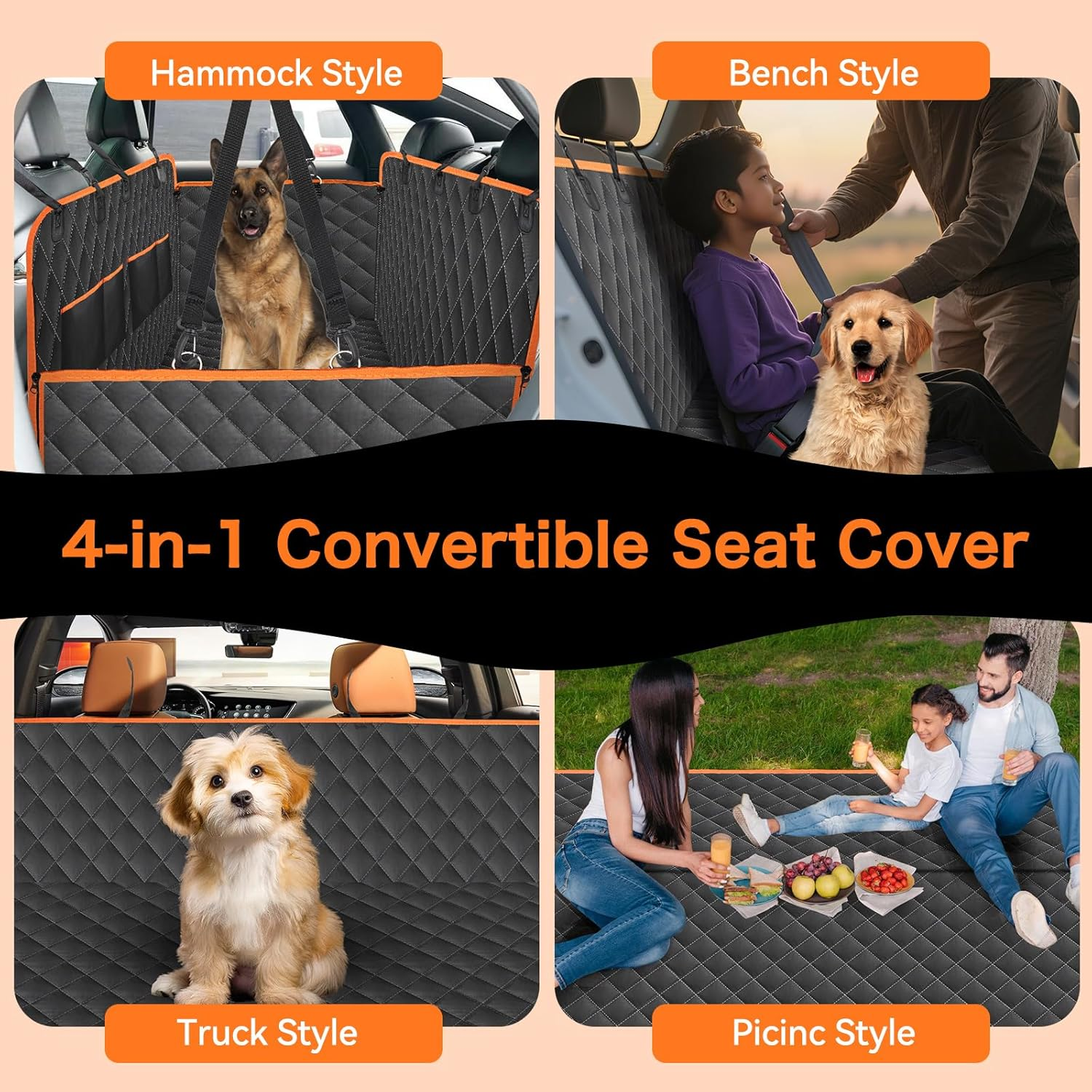 Dog Car Seat Cover for Pets 100% Waterproof Seat Cover Hammock 600D Heavy Duty Scratch Proof Nonslip Durable Soft Back Seat Covers for Cars Trucks and Suvs image number 2