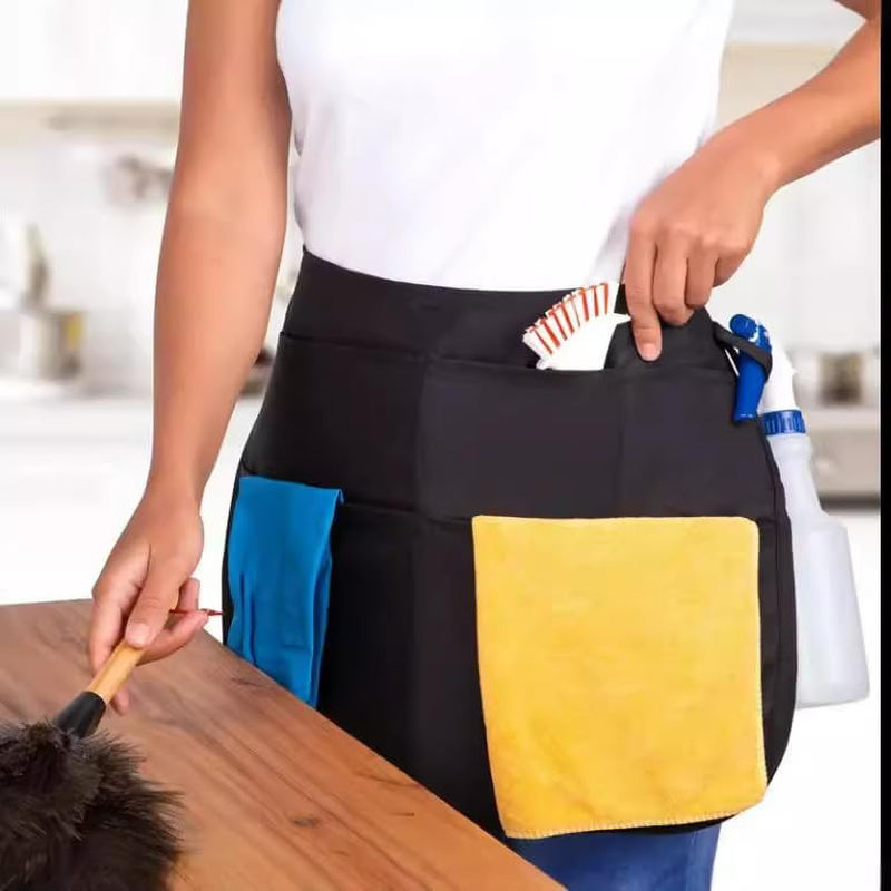 4 Pockets Black Waist Apron, Server Aprons with Antibacterial Lining for Hair for Waitresses Waiters Chefs Serving Aprons Barber Tools (50 X 37CM) image number 4