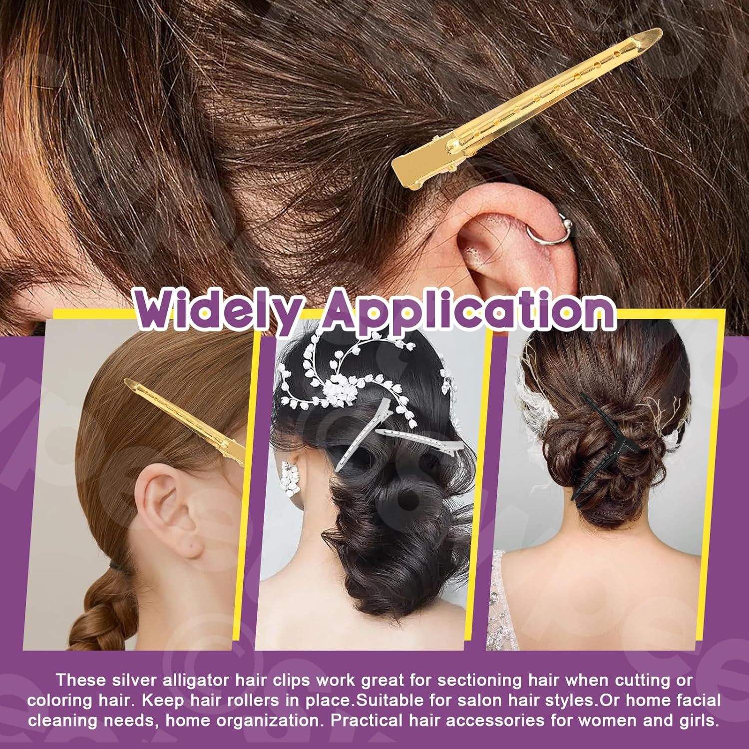 Swpeet 45Pcs Gold Silver Black 3.5 Inch Duck Billed Clips Kit, Metal Alligator Curl Hair Clips, Duckbill Long Hair Clips Ideal for Women Styling Sectioning, Hair Coloring and Salon image number 1