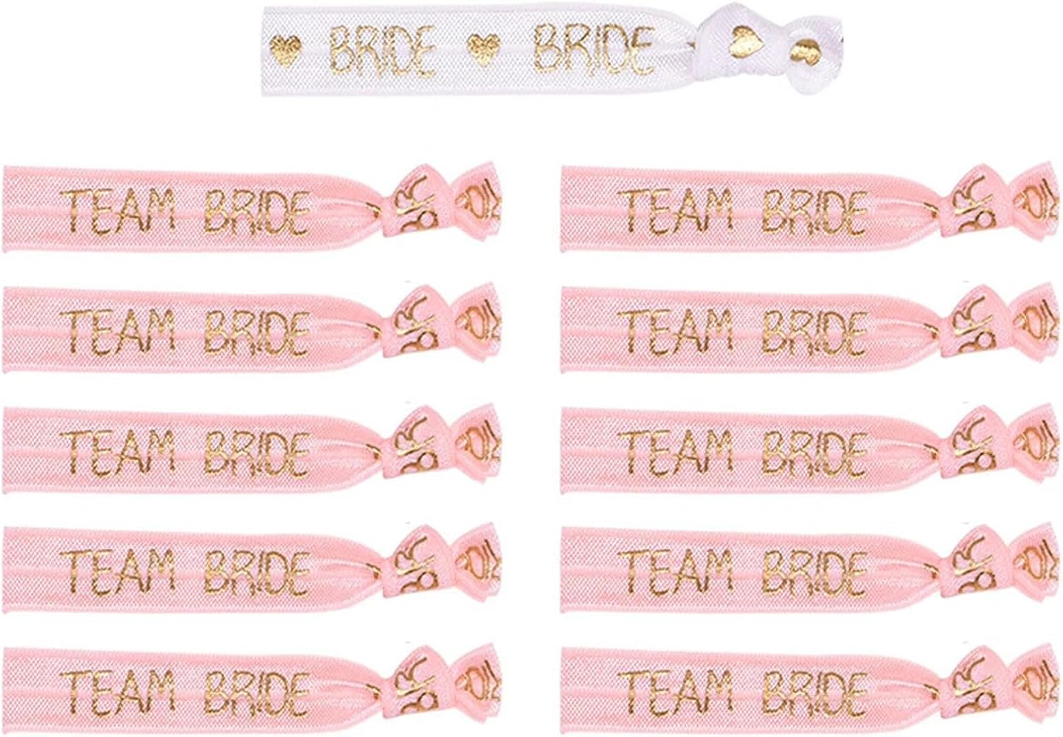 Lopsity 11PCS Bride Hair Ties Bridesmaids Hen Party Wrist Band Hair Ties Bachelorette Party Favors Wristbands Bracelets Bride and Team Bride Hair Tie (PINK+WHIE) image number 3