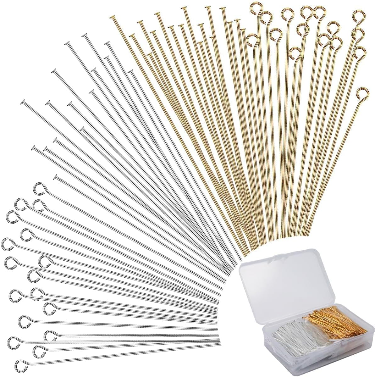 600 Pieces 2 Inch Flat Head Pins Eye Pins for Jewelry Making DIY, Straight Head Eye Pins Gold and Sliver Jewelry Making Pin Metal End Headpins for Craft Earring Bracelet Necklace Pendant Supplies