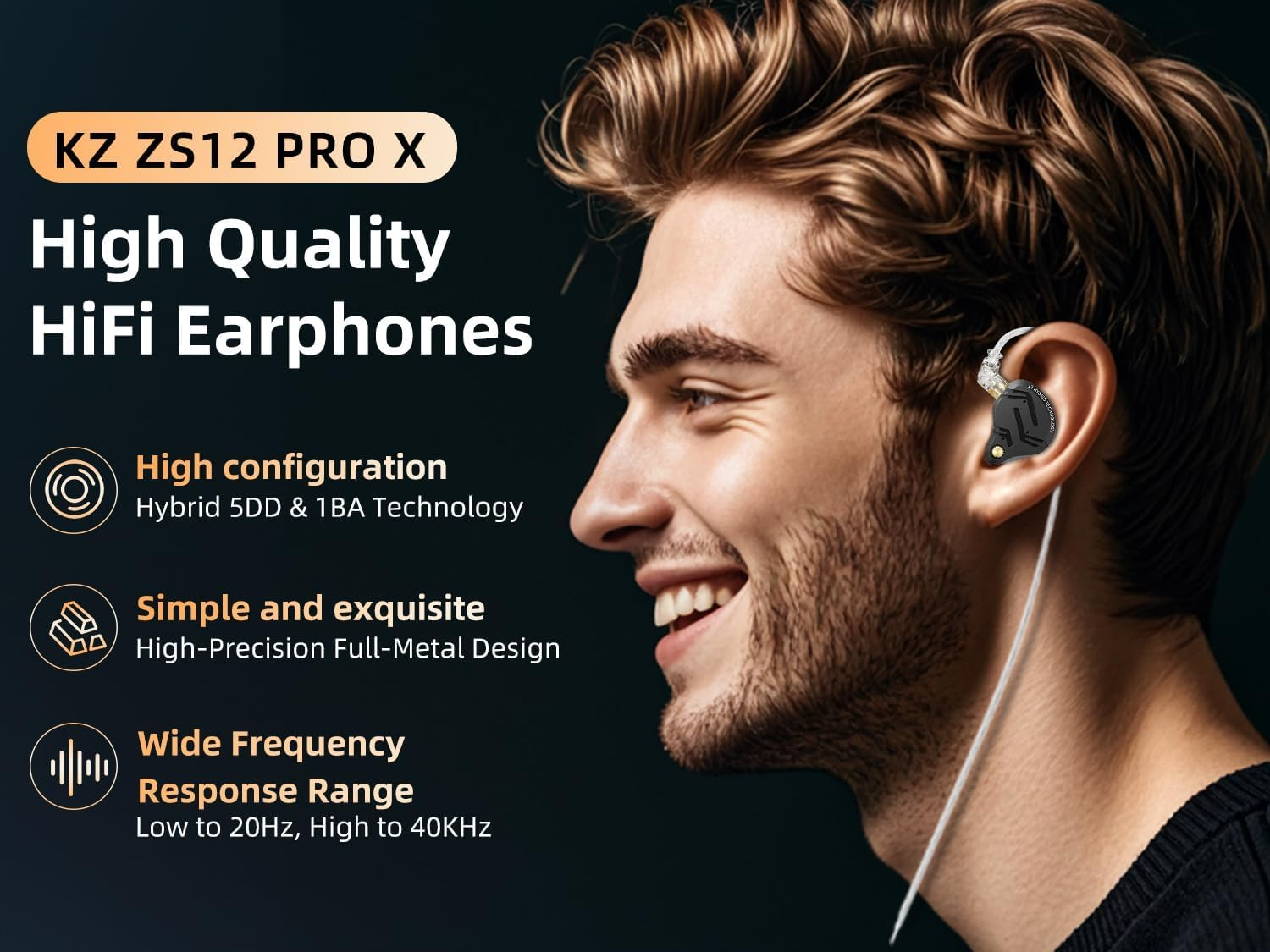Yinyoo KZ ZS12 PRO X Wired Earbuds, 4 Switches Tuning in Ear Headphones, Hybrid 1DD 5BA Heavy Bass IEM, Metal Headphones with Memory Foam Earbuds for Gaming, Stage, Musicians image number 1