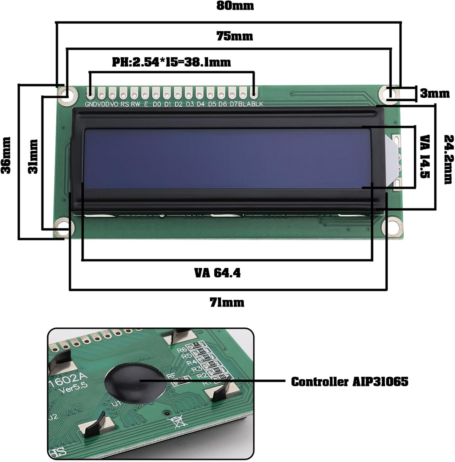 Ecsing 2PCS 1602 LCD Display Module 16X2 Serial LCD Blue Background with White Text Display Board DC 5V 80X36Mm Compatible with A-Rduino Raspberry Pi image number 1