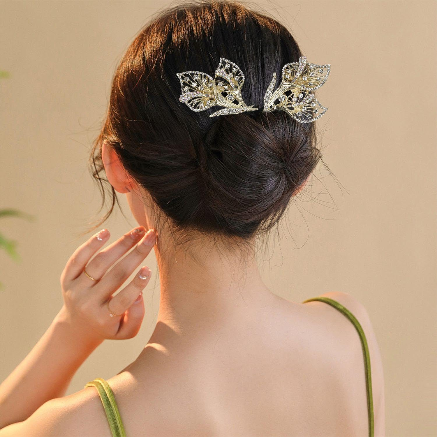 2 Pieces Leaf Shaped Hair Accessories, Rhinestone Hair Accessories, Retro Hair Accessories, Elee Women'S Hair Accessories, Fashionable and Versatile Hair Accessories image number 2