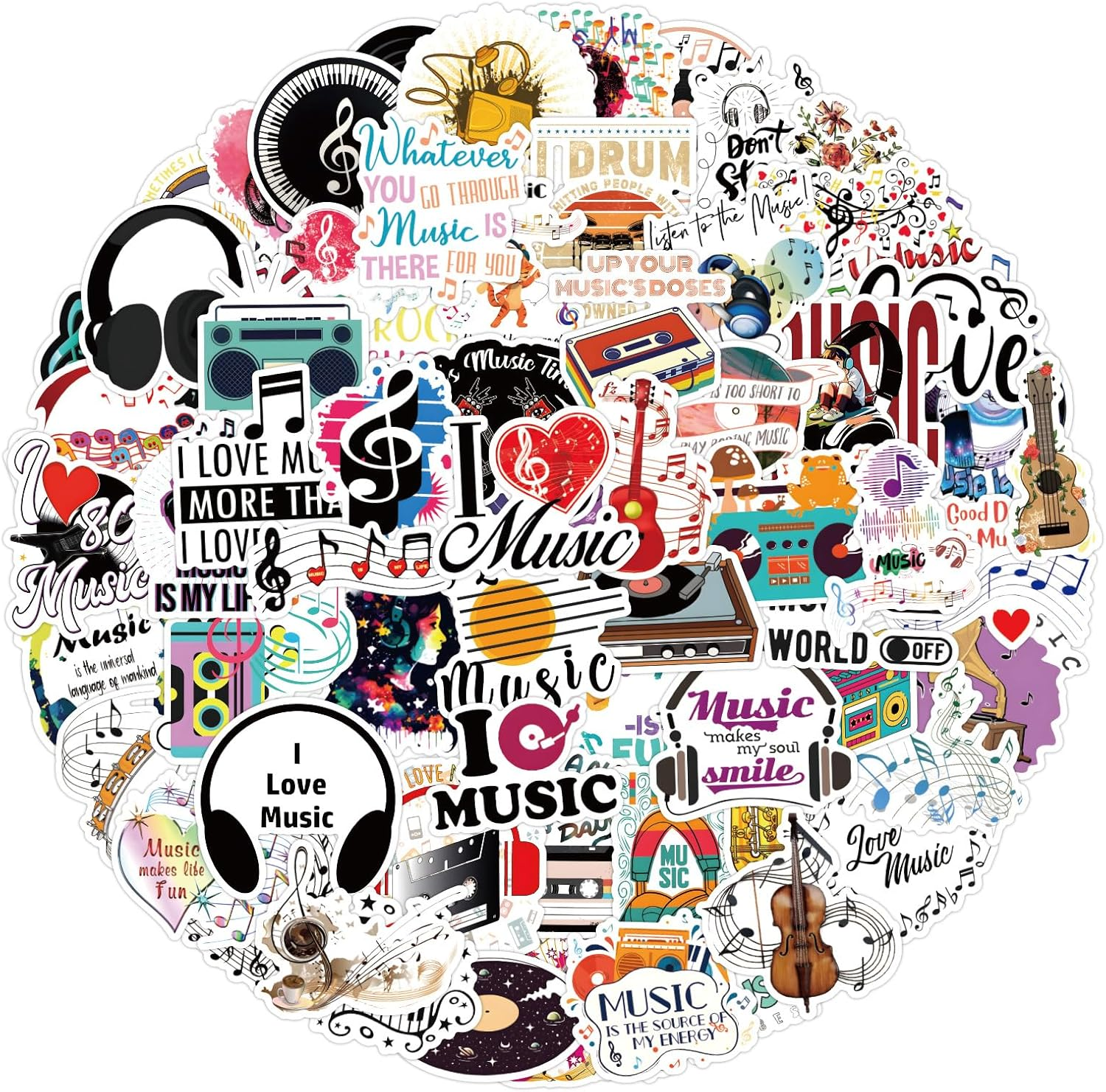 100 Packs My Music Stickers Water Bottles Laptop Phone Motorcycle Computer Guitar Skateboard Hydroflasks Musical Vinyl Sticker Waterproof Aesthetic Trendy Decals for Teens Girls Adults - Farm Animals image number 3