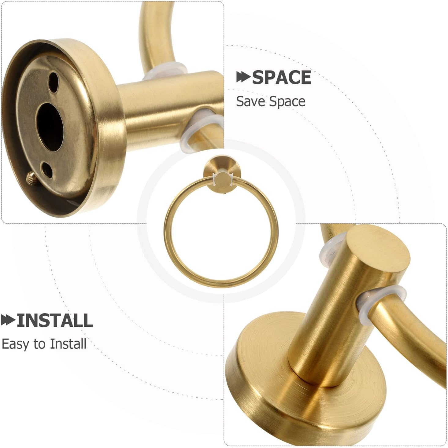 Veemoon Brushed Gold Stainless Steel Towel Ring with Screws Wall Mounted Holder for Bathroom Kitchen Stylish Hand Towels Rack Elegant Hardware Fixture image number 4