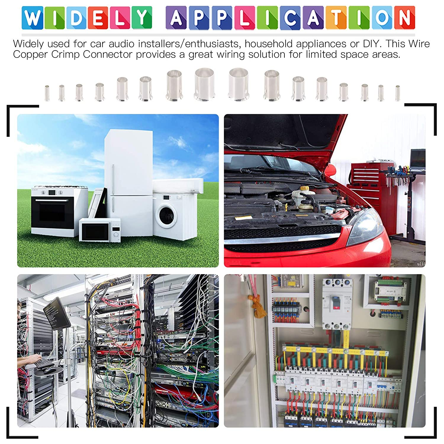 Glarks 166Pcs 8 Sizes AWG 12 10 8 6 4 2 1 2/0 Wire Ferrules Kit Silver Plated Copper Crimp Connector Non Insulated Ferrules Pin Cord End Terminals Assortment Kit image number 4