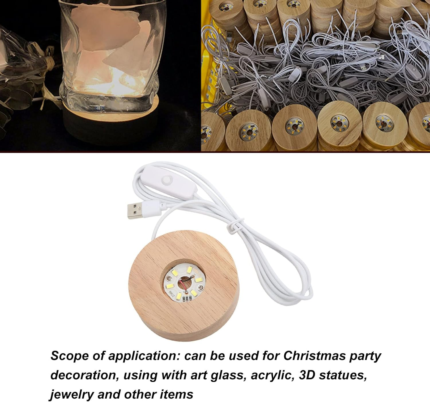 LED Light Base, Lighted Base for Glass Art, Wooden LED Light Display Base for Crystal Glass Art Resin, USB 5V LED Light Display Base Stand, round (White Light Base) image number 4