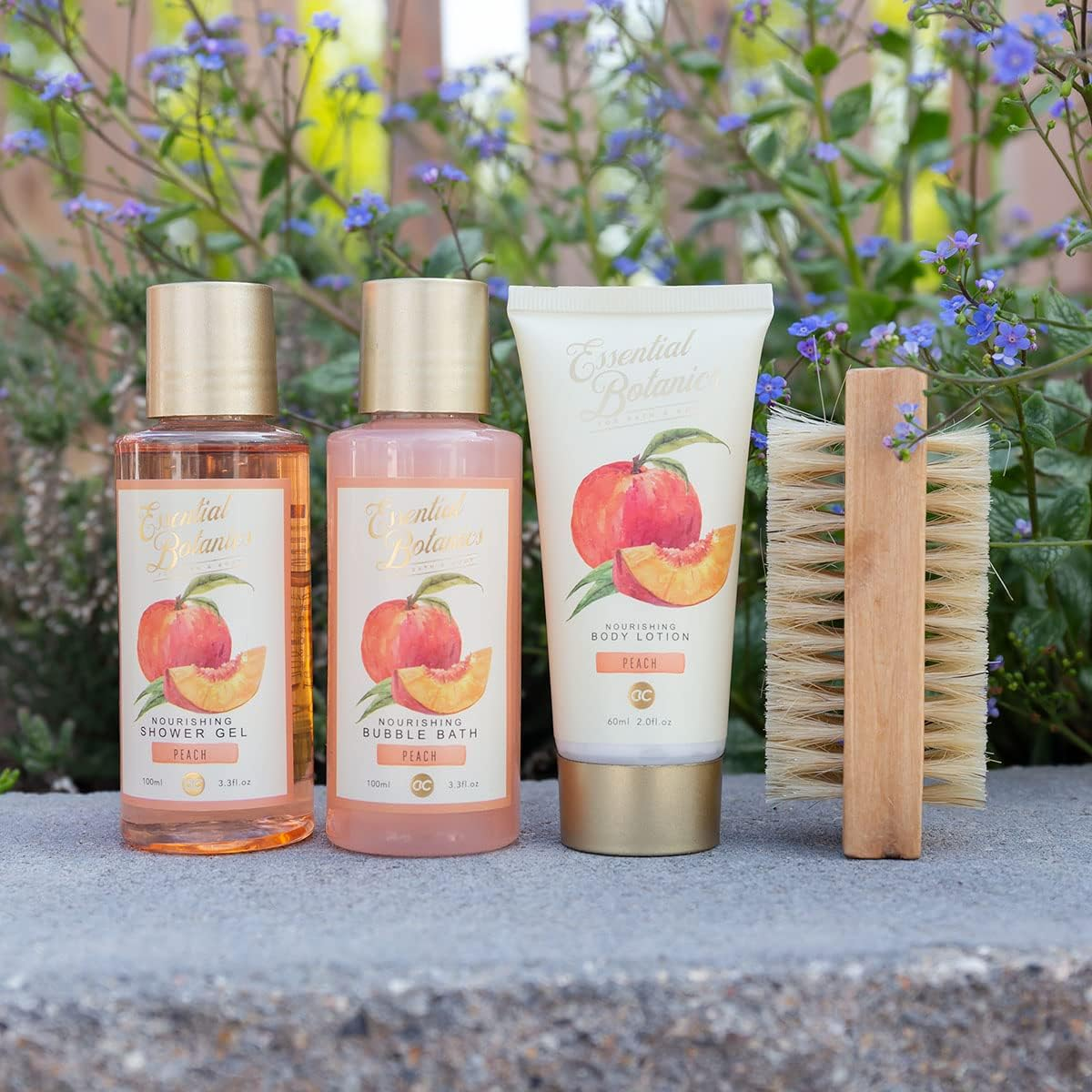 Accentra Essential Botanics Bath Set - Fruits in Gift Box - Shower Gel - Bubble Bath - Body Lotion - Nail Brush - Peach Scent image number 1
