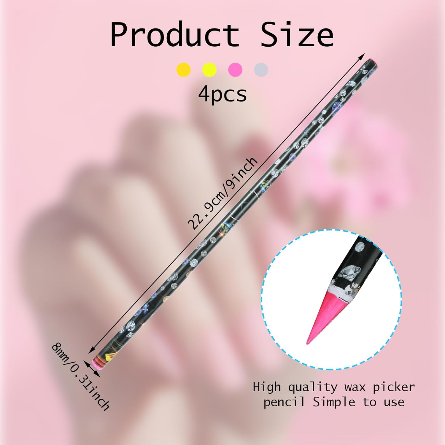 4 Pack Rhinestone Picker Tool, Self Adhesive Wax Pencil for Rhinestones, Rhinestone Pen Gem Picker Tool with Pencil Sharpener Nail Dotting Tool for Nail Art DIY Painting image number 4
