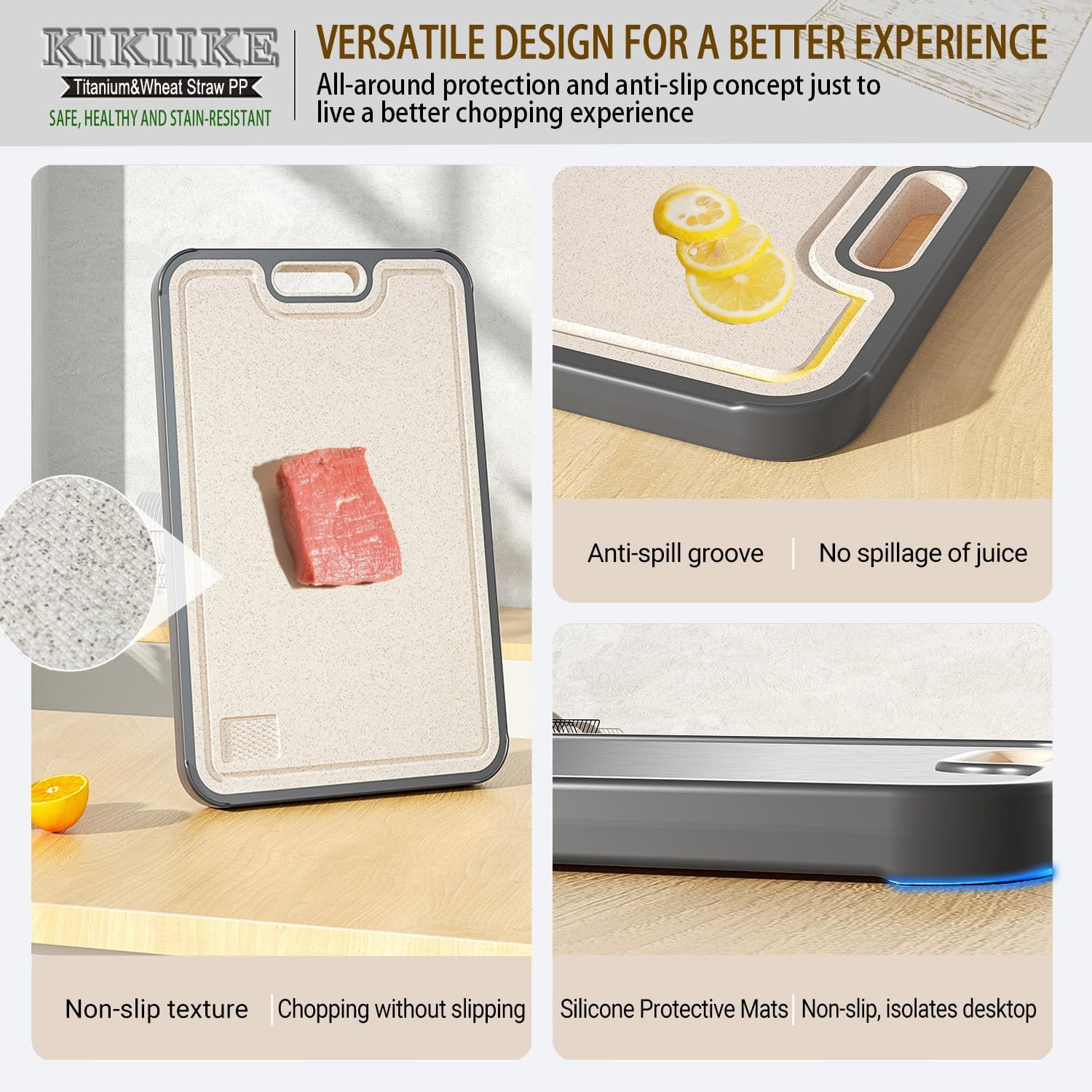 Titanium Cutting Board Double Sided,Pure Titanium Cutting Boards for Kitchen Double Sided Food Grade, Pure Titanium and Wheat Straw PP, Non-Stick Durable and Easy to Clean (Large) image number 4