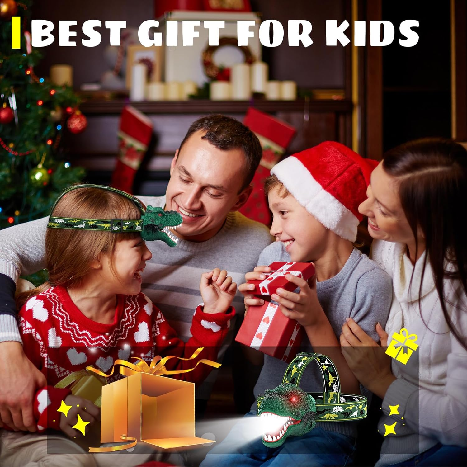 Dysaim Kids Headlamp, Rechargeable T-Rex Dinosaur Headlamp for Kids and LED Head Lamp Camping Gear Flashlight, Hiking Accessories Headlight Toys, Four Light Modes Suitable for Reading/Party Gift - Red image number 2