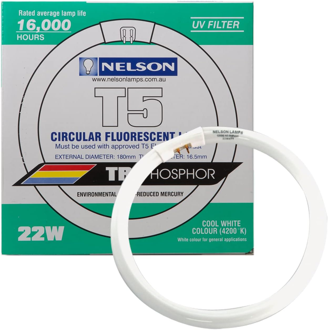Nelson Triphosphor Fluorescent T5 Circular Lamp, 22W, 4000K image number 1