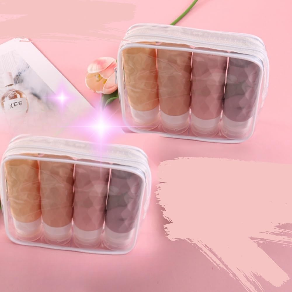 Travel Bottles for Toiletries with Labels, 90 Ml Silicone Travel Bottles Set with Clear Zipper Toiletry Bag, Leakproof Refillable Squeeze Travel Size Containers for Shampoo Conditioner (Cream) image number 3