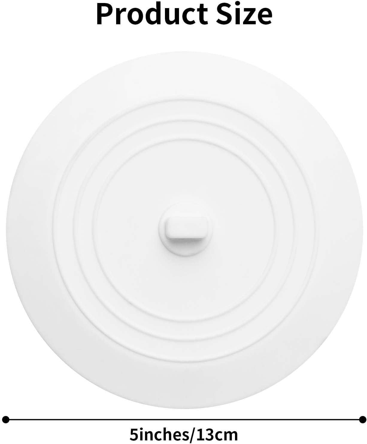 Vaincre White Bathtub Drain Stopper - 2PCS 5" Silicone Kitchen Bathroom Hair Water Shower Stopper, Bathtub Drain Plug, Universal Flat Suction Shower Kitchen Cover, Bathroom Laundry Accessories