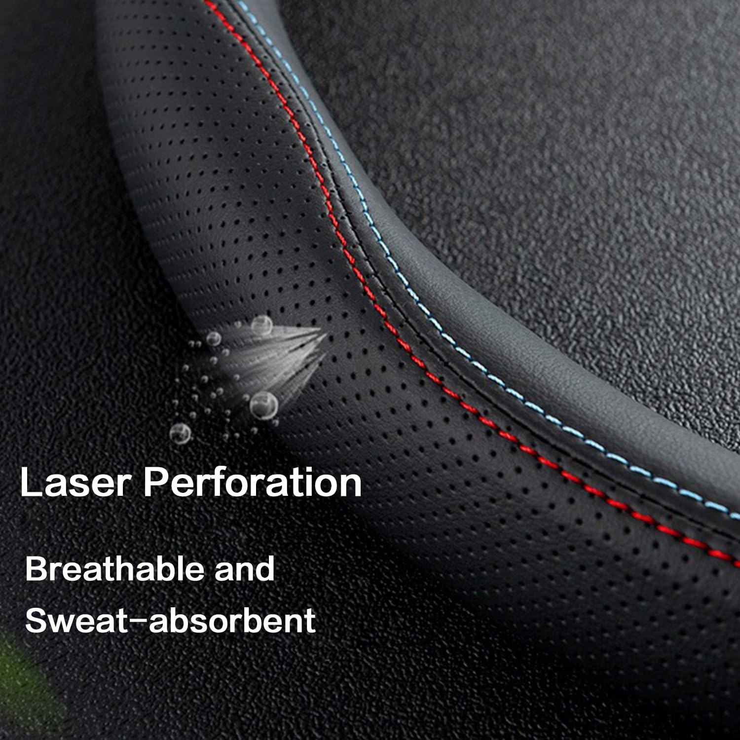 Car Steering Wheel Cover Compatible with Mazda CX-30, CX-5, CX-3, 6, 5, 3, 14.5-15 Inches Accessories, Ultra-Thin Design Premium Nappa Leather (Black-A) - Pink-B image number 4