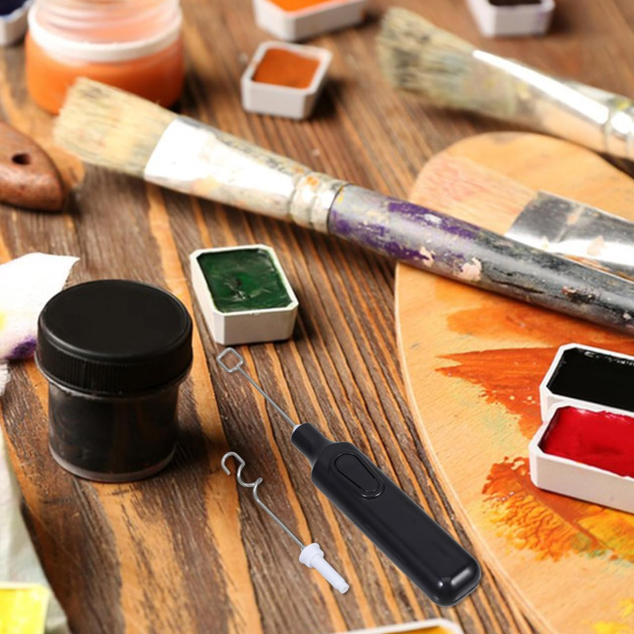 Electric Pigment Stirrer Mixer Resin Stirrer Handheld Battery Operated Epoxy Blender with Stainless Steel for Crafts Tumbler Art Gouache Painting Drawing(Black image number 6