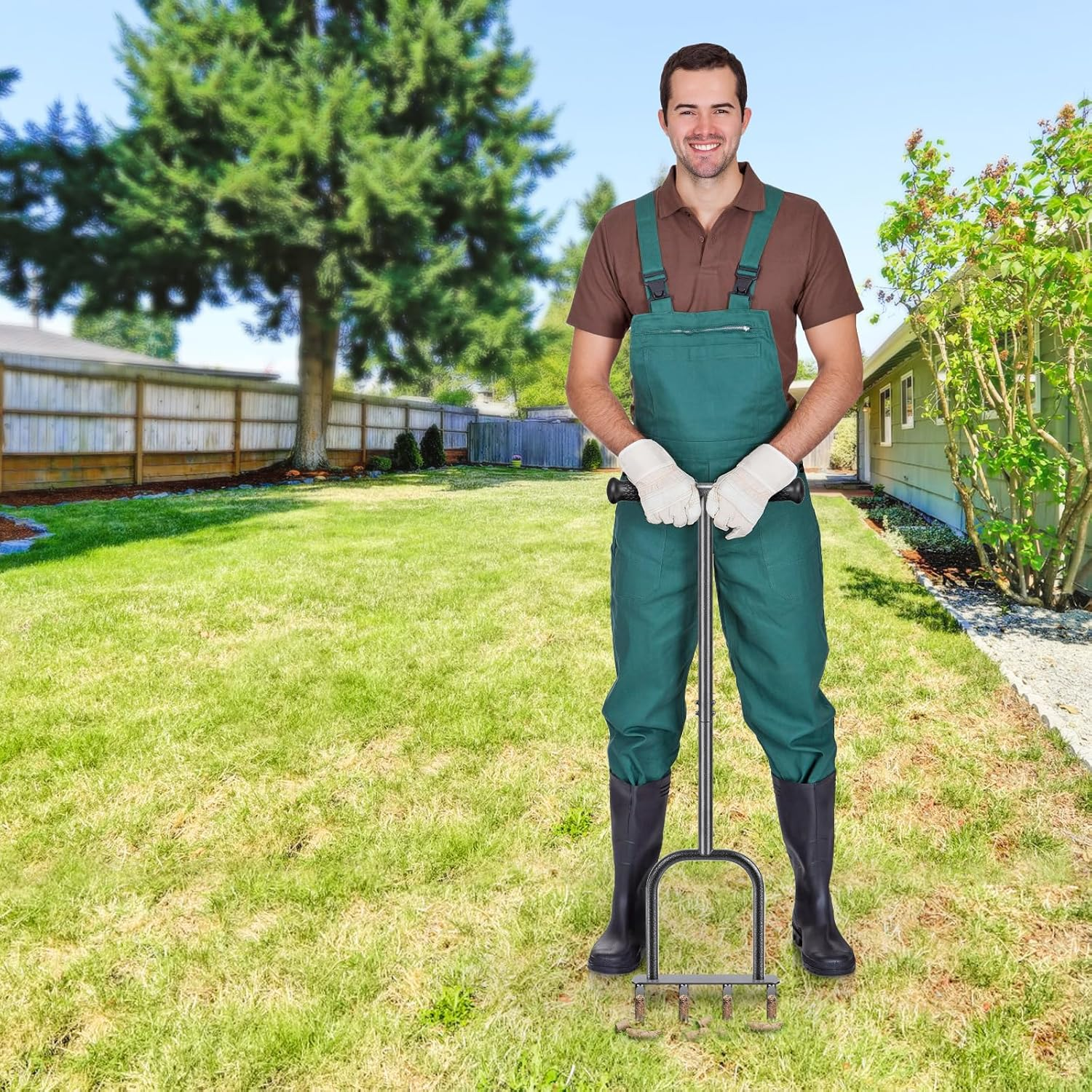 Dolibest Manual Aerator Lawn Tool, Manual Yard Plug Aerators with 4 Stainless Steel Semi-Open Plugs, Pre-Assembled Manual Grass Aerating Tool & Clean Hand Tool, Improving Lawn Health -37Inch image number 1