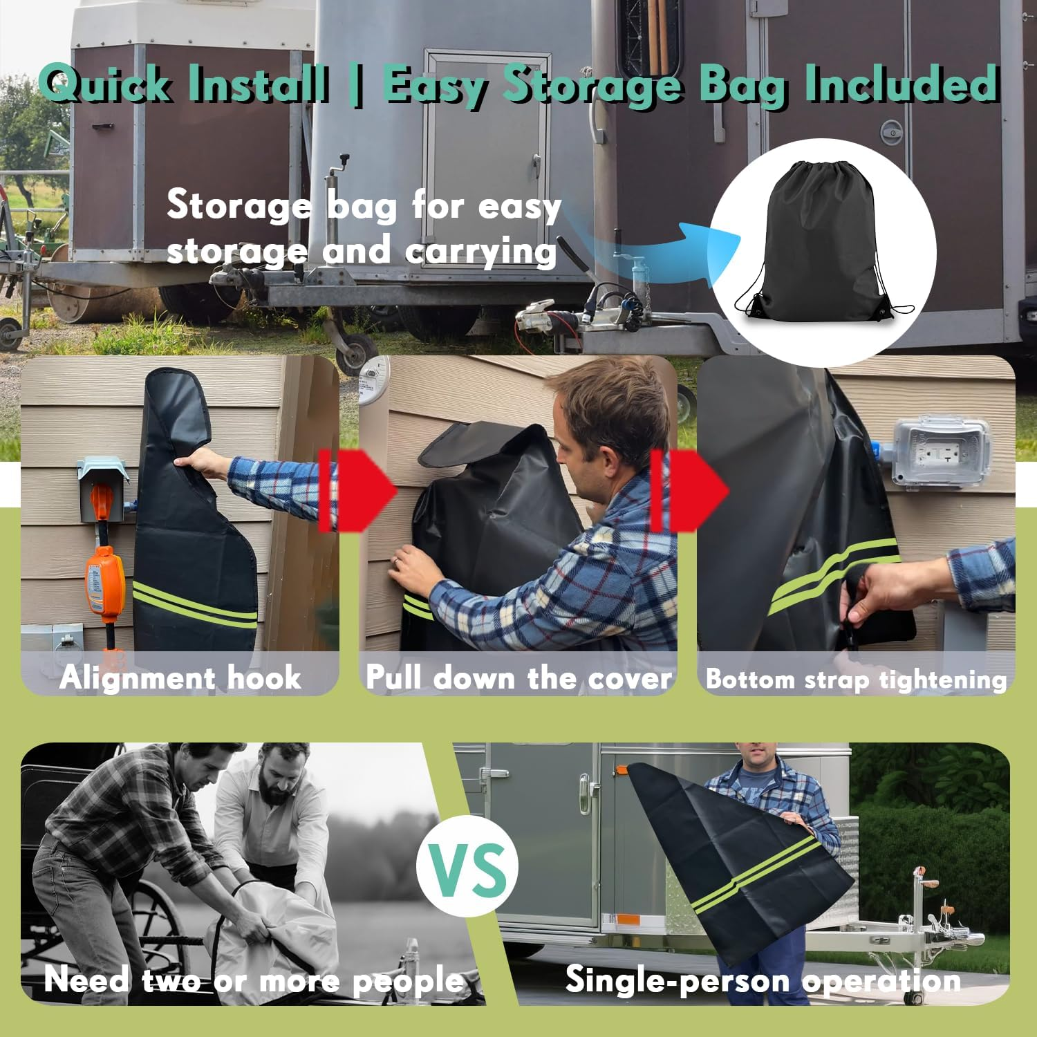 Horse Trailer Cover Heavyduty 600D Oxford Waterproof Dustproof Breathable Horse Drawbar Tow Hitch Cover with Buckles for Daily Sun Weather Storage Protection image number 3