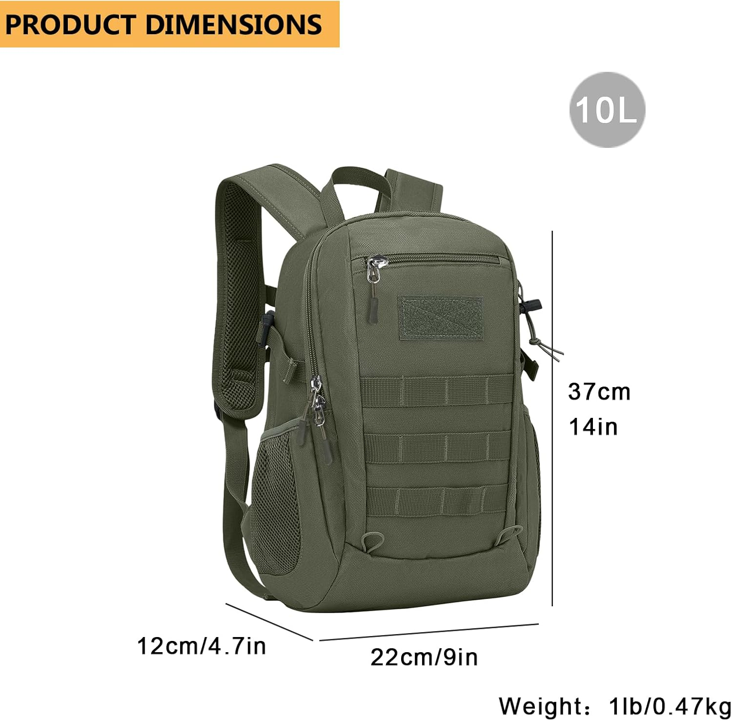Arcenciel 10L/20L Mini X-Small Tactical Backpack MOLLE Daypack Gear Pack Camping Bag with Patch image number 4