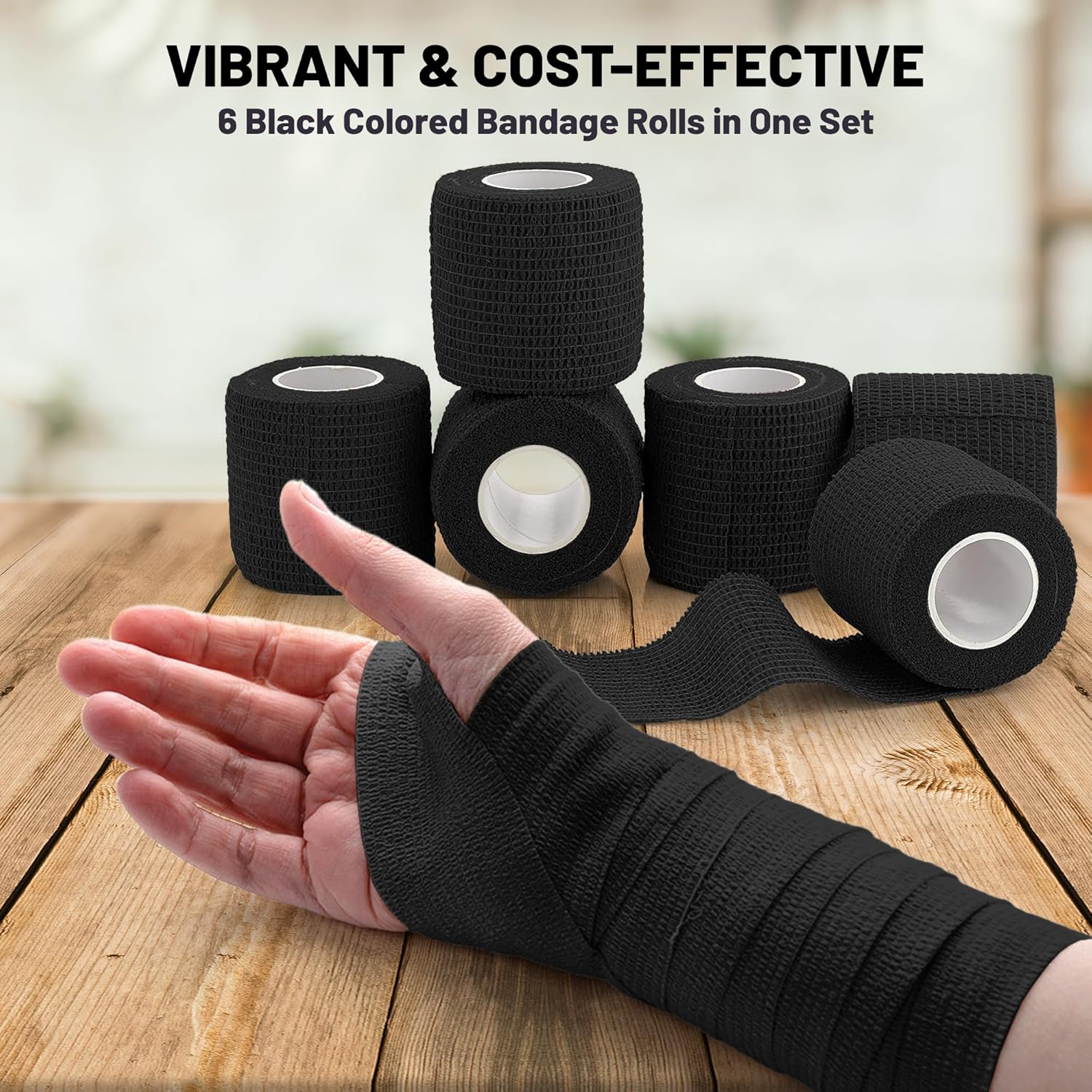 Self-Adherent Cohesive Bandage - Black Medical Wrap - 6 Rolls 2" Wide X 5 Yards Sports Tape for Medical Use, Sports, First Aid and Helps Protect Skin - Rainbow image number 5