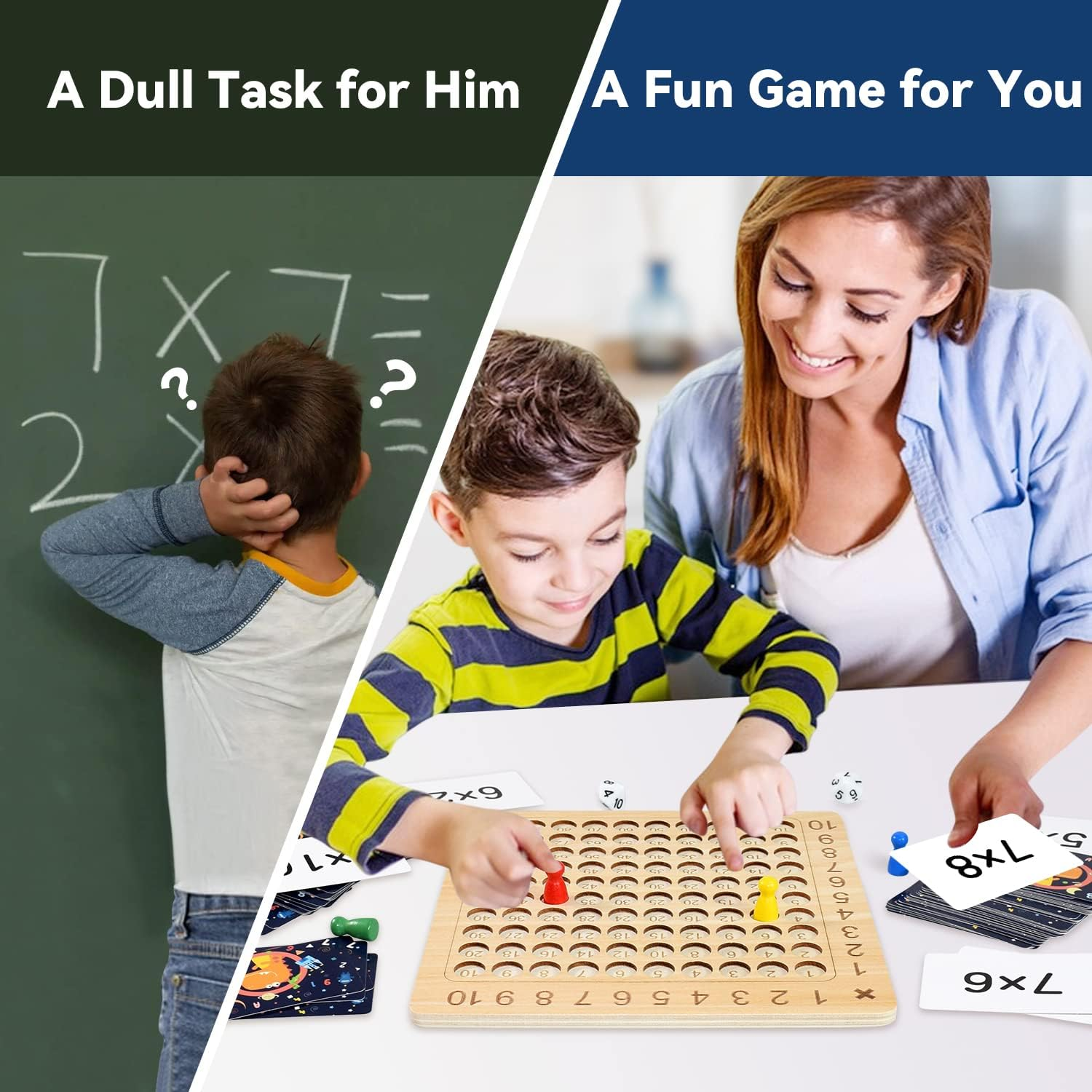 BAKAM Wooden Multiplication Board Math Game for Kids 8-12, Math Manipulatives Set with 100PCS Flash Cards for Kids 6-8 Years Old, Montessori Counting Toy for Boys Girls Preschool Learning image number 1