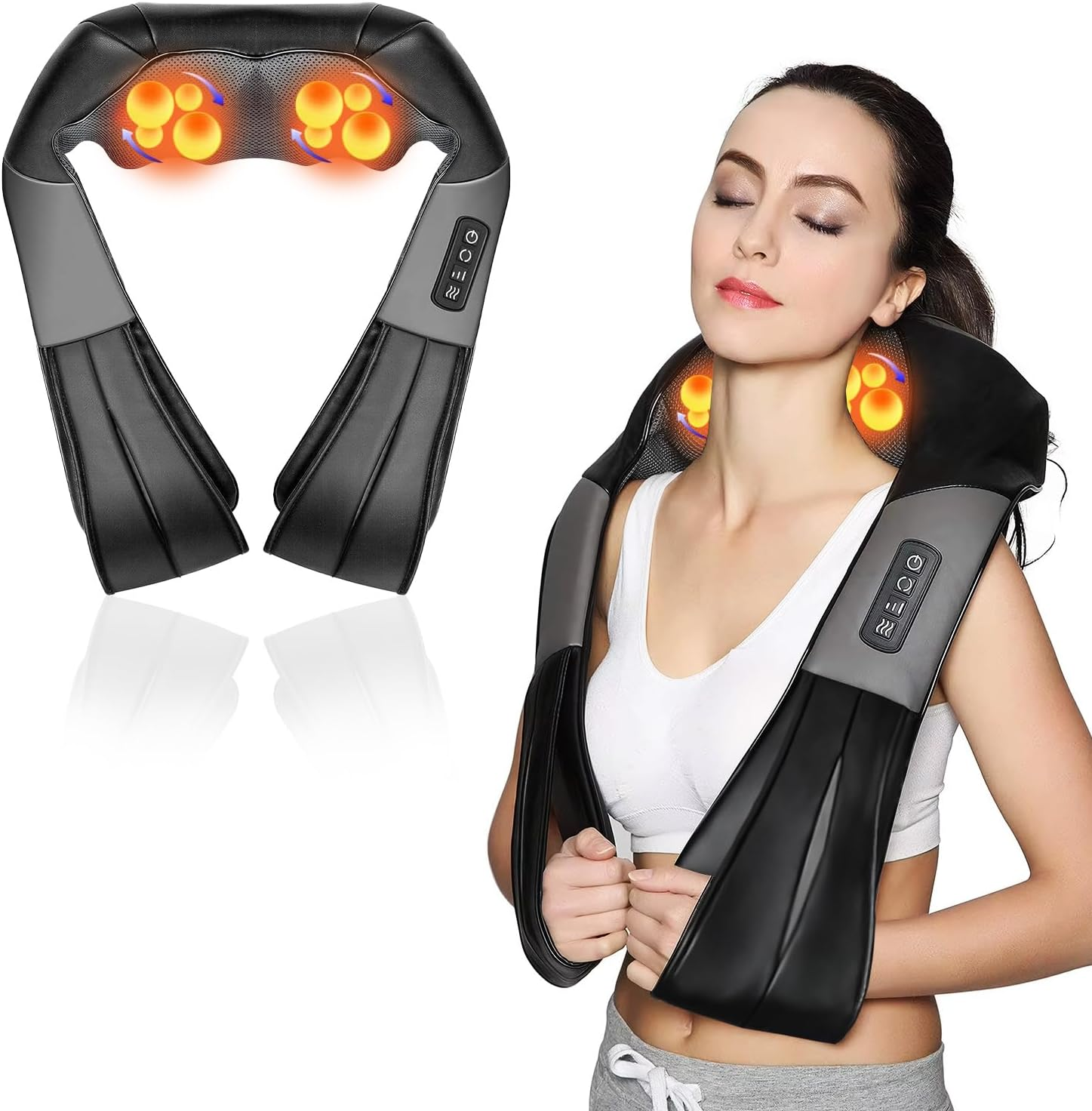 Neck and Back Massager with Heat, Electric Deep Tissue Kneading Massager, Back Massager for Pain Relief Neck, Shoulder, and Foot, Use at Car Home Office