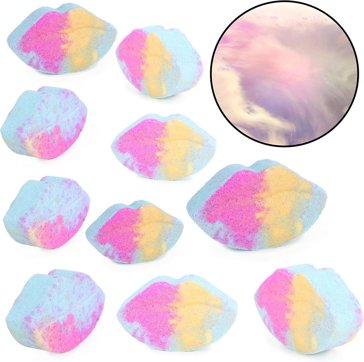 Toyland&reg; Pack of 10 Lip Shaped Bath Bombs - Swirling Rainbow Colours! Party Bag Fillers image number 3
