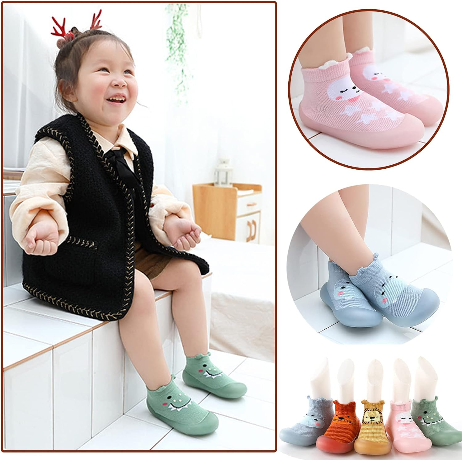 Toddler Shoes Baby First-Walking Trainers - Upgraded Breathable Anti-Slip Toddler Shoes Socks/ Soft Kid Cute Non-Skid Sock Shoes Indoor Slipper Mesh Lightweight Sole Children Baby Girl Boys Floor Socks 1 Pair image number 3