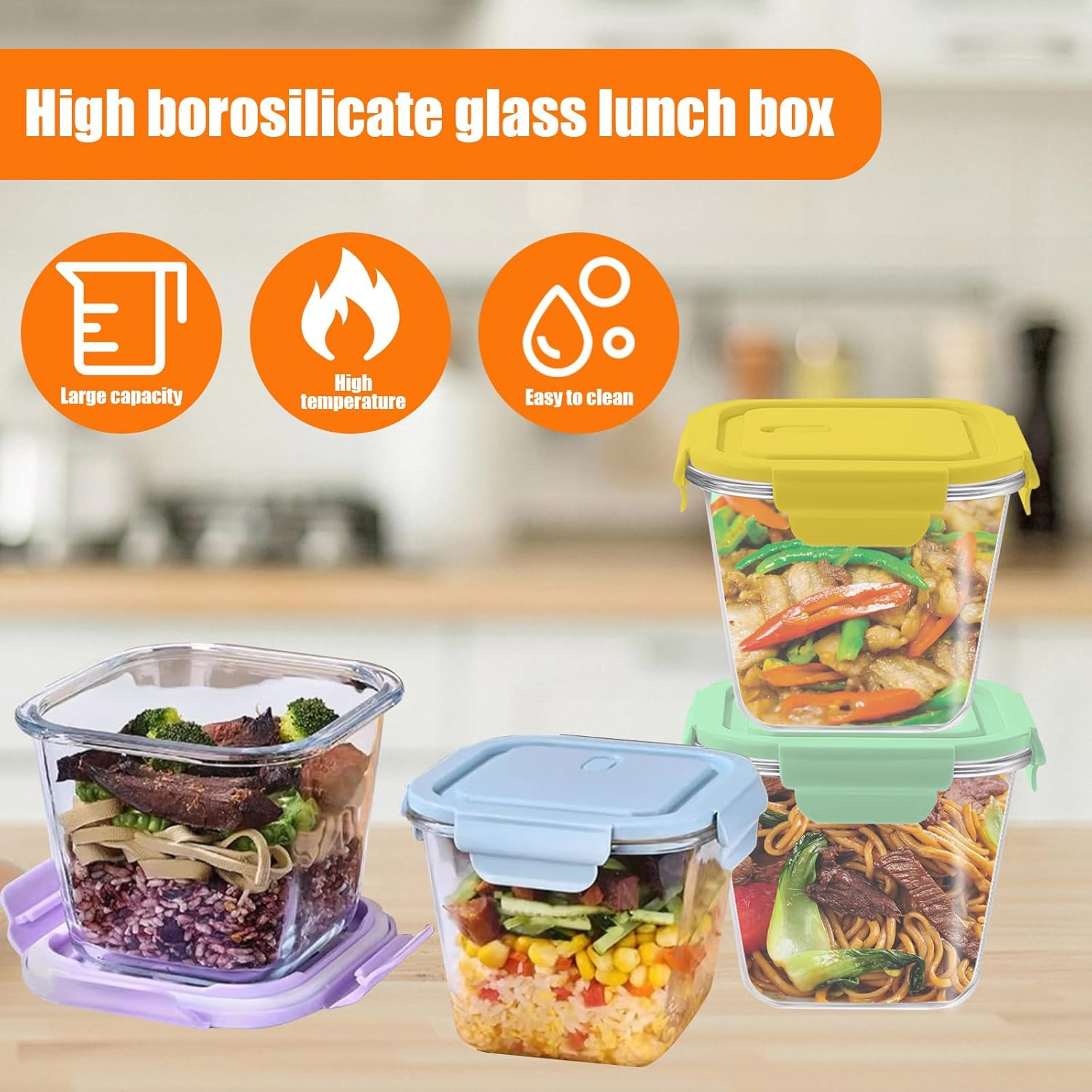Glass Food Storage Containers, 4 Piece Set of Glass Meal Prep Containers with Lid, Microwave and Refrigerator Safe, Suitable for Oat, Fruits, Salads, Lunches Etc. image number 4