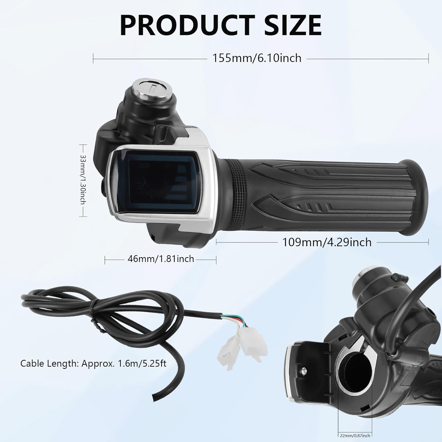 Electric Bike Throttle, 48V Half-Twist Throttle Grip Lock Key Set LED Display Ebike Throttle for Ebike Motorcycle Scooter image number 1