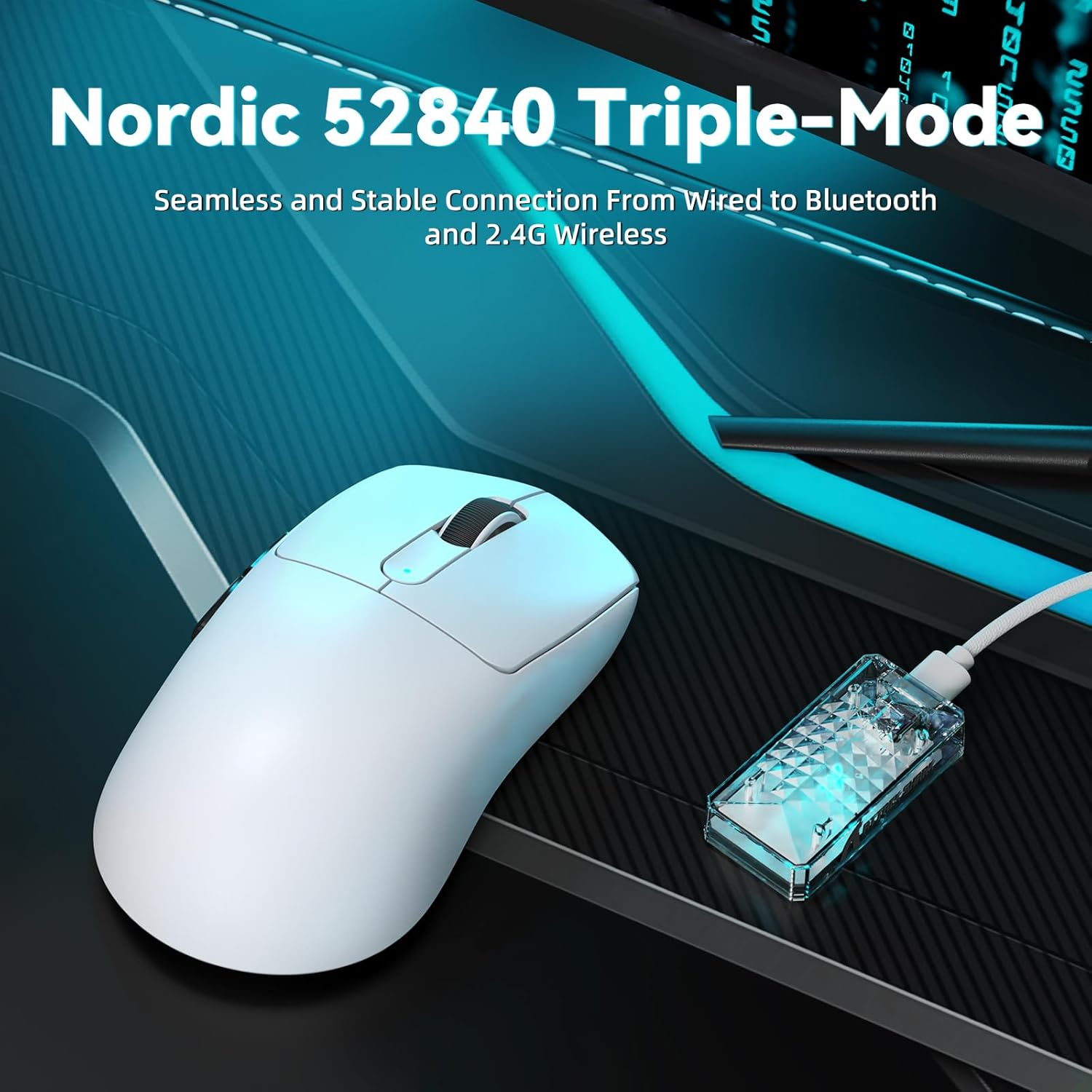 ATTACK SHARK V5 Wireless Gaming Mouse with 42000 DPI -PAW3950 MAX Sensor -55G Ultra-Lightweight-Nordic 52840 Mcu,Wired/Bt/2.4Ghz Wirelss Programmable Mouse for Pc/Mac (White) image number 6